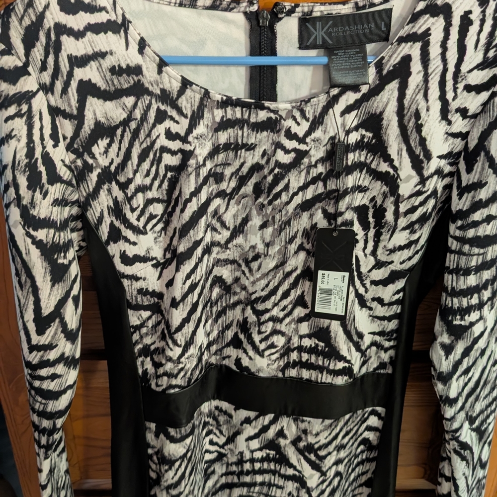Kardashian Kollection Black and White Zebra Print Dress With Slit At Bottom.